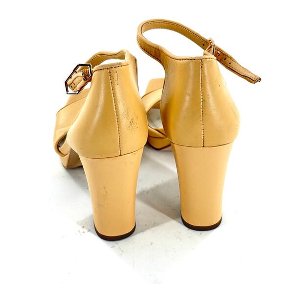 Franco Sarto Dima Heels 6 Tan Nude Leather Beige Block Heel Sandals - Picture 5 of 6